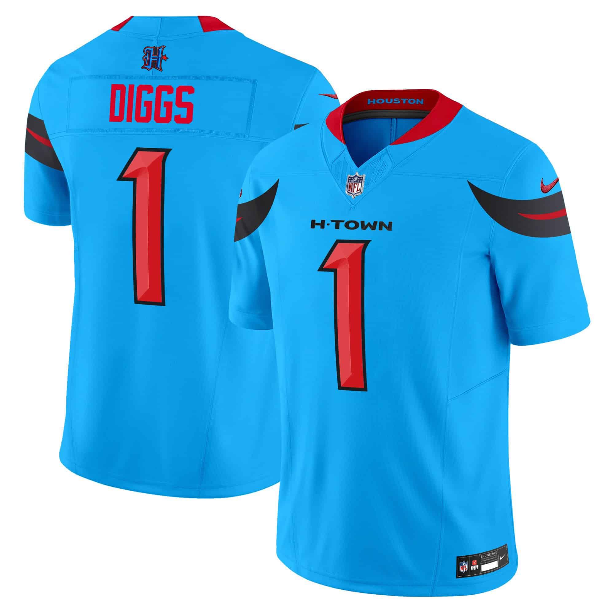 Men Houston Texans 1 Diggs Light Blue 2024 Nike Vapor Limited NFL Jersey